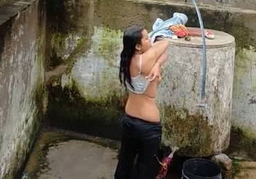 Indian Village Girl Bathing Near Water Tank Outdoor XXX