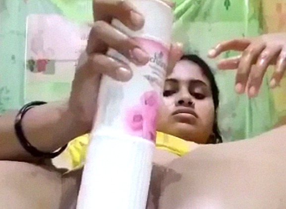 Desi Horny Babe Using Room Freshener Bottle To Masturbate